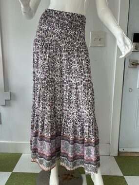 Boho Floral Tiered Maxi Skirt  Smocked waist Made in Italy  Flowy cottage core